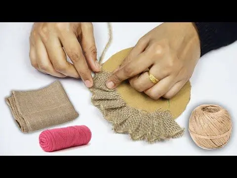 Natural jute fabric used for handicraft and DIY projects — eco-friendly material for handmade décor, crafts, and creative designs.
