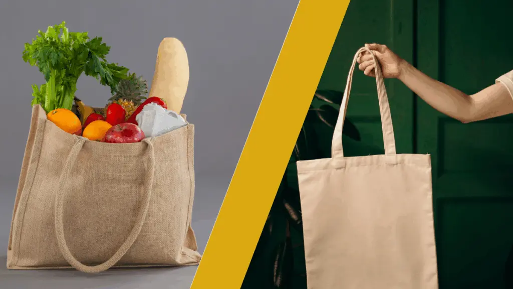 Jute and cotton bags placed side by side showing sustainable eco-friendly alternatives