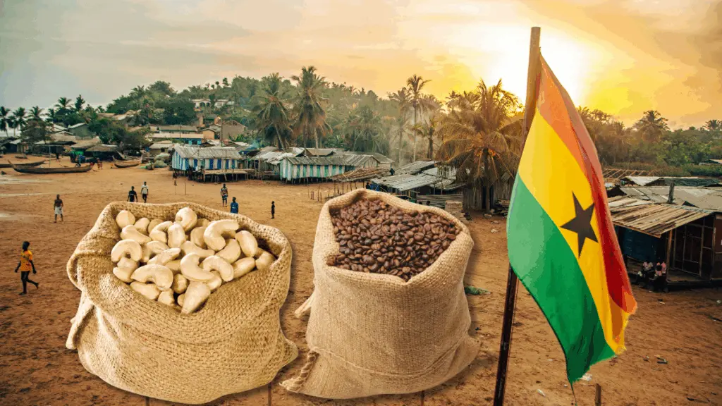 Durable jute sacks used for Ghana’s cashew and cocoa export packaging, providing eco-friendly and moisture-resistant storage.”